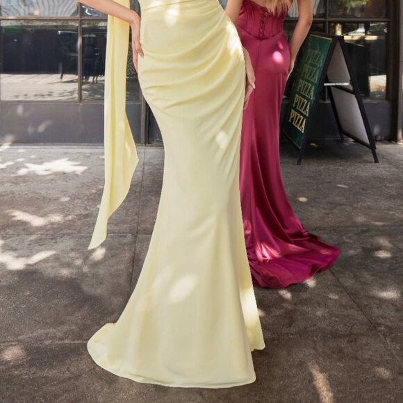 NEW OFF THE SHOULDER LONG SHEATH CHIFFON DRESS W/ SCOOP NECKLINE & TIES CD 7433 - Picture 5 of 5